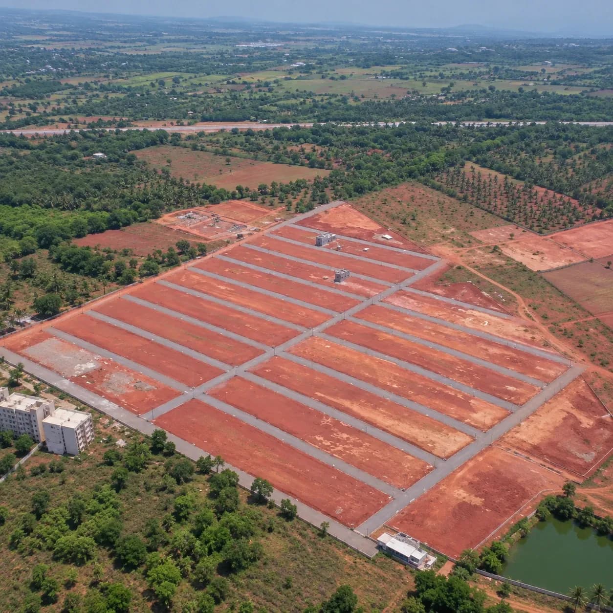 Aerial view of the Vijnana Nagara residential layout near Sattur, Dharwad