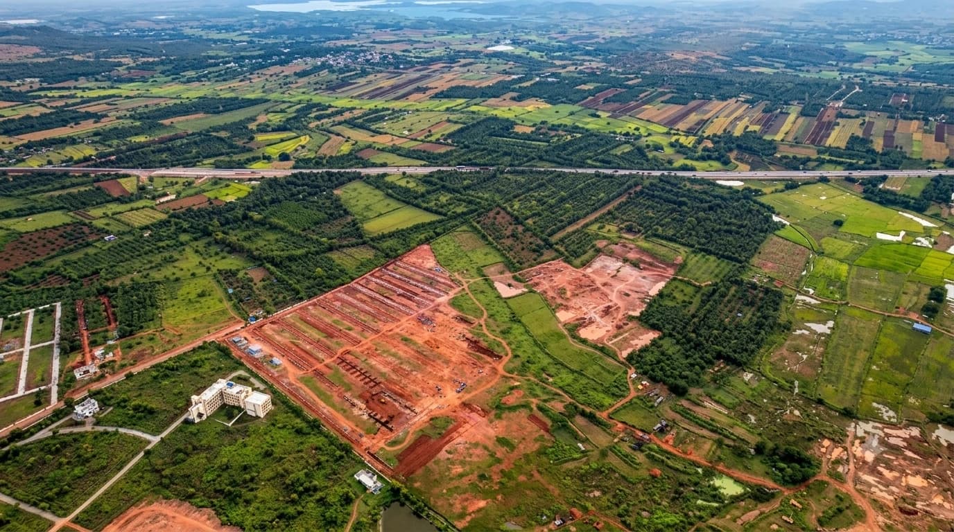 Aerial view of the Vijnana Nagara layout behind IIIT, Tadasinakoppa, Dharwad